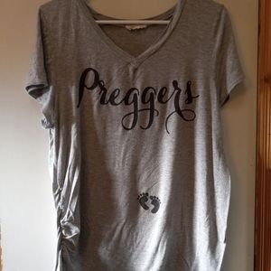 FRENCH PASTRY Womens XL Size Heather Grey Cotton maternity Top With Baby Feet😋